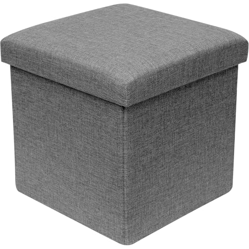 Oceano Puf contenedor plegable reposapiés taburete de mezcla de lino, baúl otomano, porta juegos, organizador sillón para salón, entrada o dormitorio (gris 30 x 30 x 30 cm)
