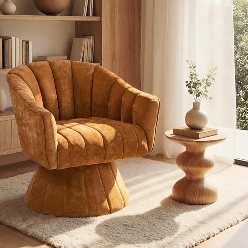 Oikiture Swivel Armchair Linen Fabric — Modern Armchair Swivel Base Linen Fabric Lounge Seating