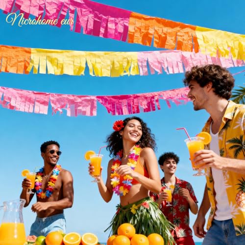 Image of NICROHOME EUR Retro Orange Pink Summer Party Crepe Paper Streamers 5 Rolls