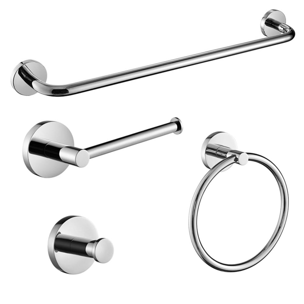 Juego de Accesorios de baño Pulido Soporte de Papel higiénico Anillo de Toalla Gancho para Bata Barra de Toalla Accesorios de baño de Acero Inoxidable, Juego de 4 Piezas