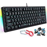 E-YOOSO ゲーミングキーボード メカニカル青軸 日本語配列 全キーロールオーバー 有線 92キーコンパクト テンキーレス 1680万色RGB両側ライト/青色LEDバックライト 18ヶ月メーカー保証 角度調節と防水機能付き 18ヶ月メーカー保証 Windows/Mac OS対応 オフィス/ゲーミング用-ブラック