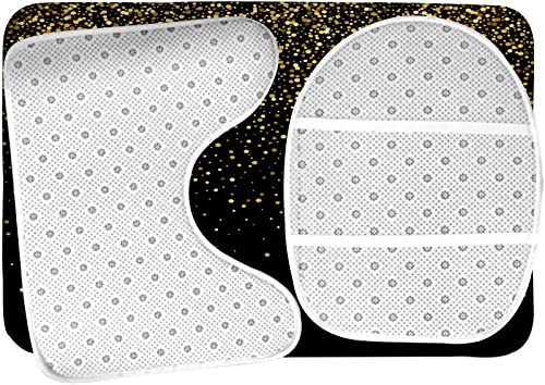 3-teiliges Badezimmerteppich-Set, Goldener Glitzer, glitzernde Blasen, Champagnerpartikel, waschbare Badteppiche, rutschfest, mit Rückenpolster, Konturteppich und Toilettendeckelbezug – Bild 6