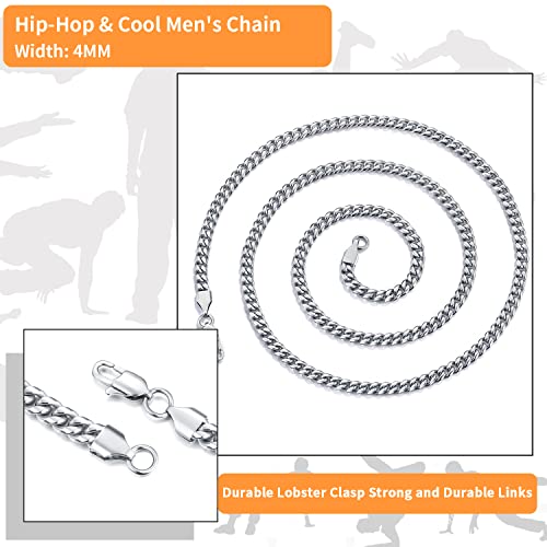 Momlovu Silver Chain For Men Boys, 18K Gold Plated Men's Necklaces Chain Cuban Link Chain For Men 4Mm/6Mm 18/20/22/24/26Inch #TOP4