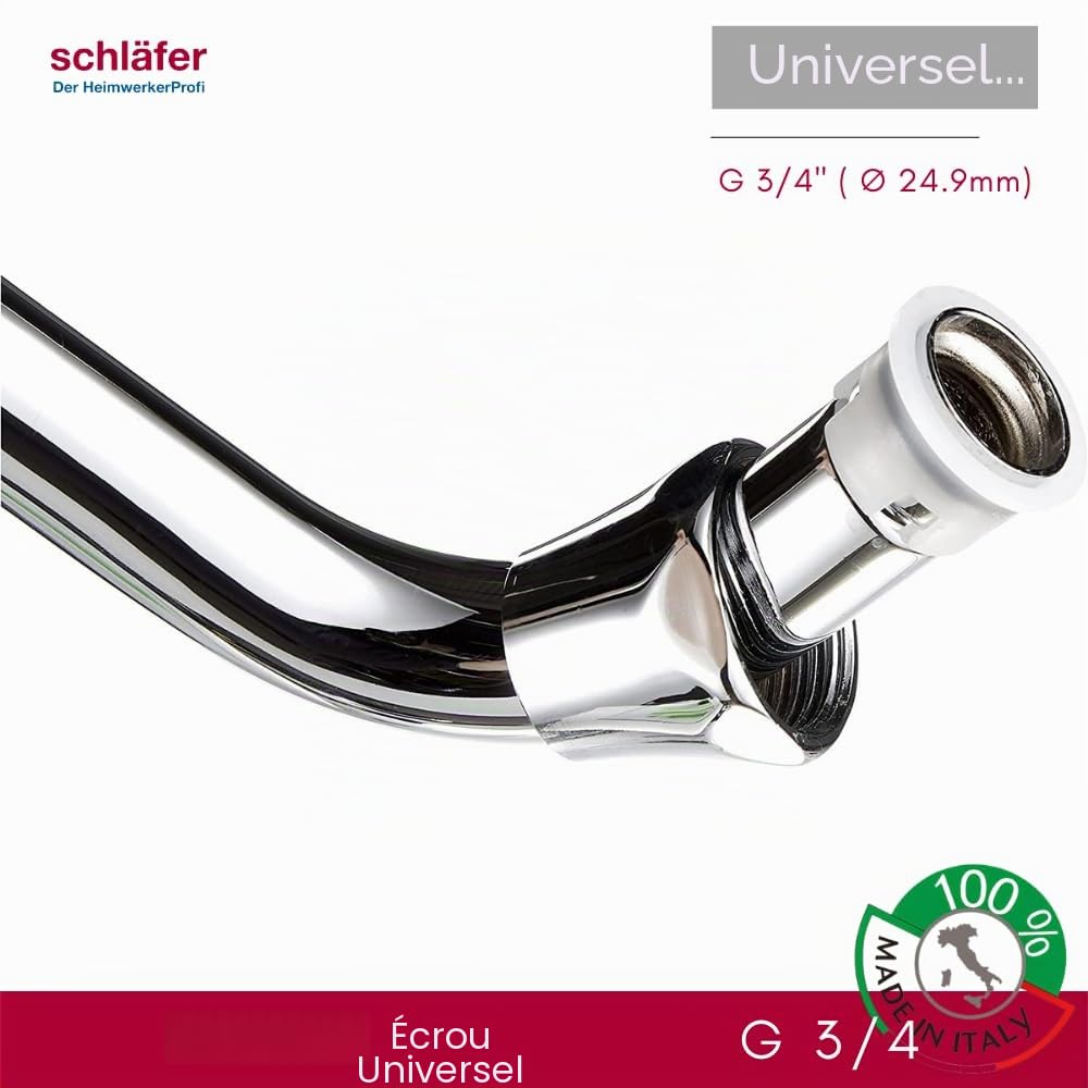 Schläfer 400113 - Bec de Robinet Mural Universel, Bec chromé en forme de U - Pour robinetterie murale - Longueur : 200 mm - Raccord d’étanchéité conique de 3/4 - Pour perçage de 18 mm de diamètre