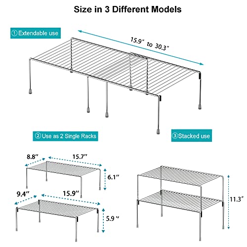 iPEGTOP Set of 2 Stackable Freezer Cabinet Storage Shelf Rack, Rustproof Steel Metal Frame Kitchen Organizer Space Saver for Cabinet Pantry Shelves Counter, Chrome - Thumbnail 3