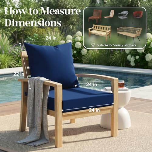Outdoor Chair Cushions for Patio Furniture：24 Inch x 24 Inch Deep Seat Cushions with Backrest - image 6