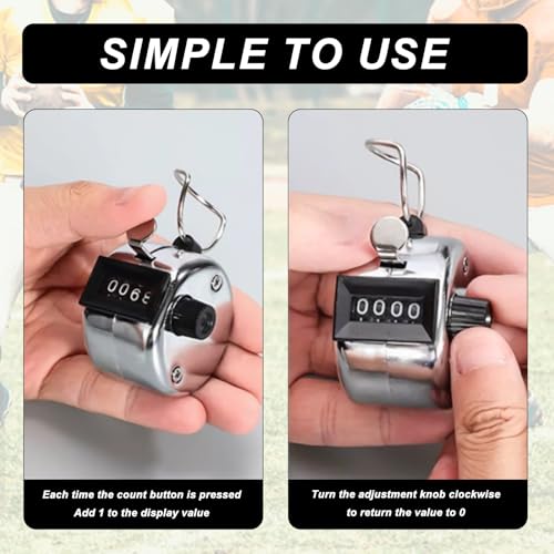 2 Stück Handzähler Zähler, Reihenzähler, Mechanischer Zähler Handzähler Klicker, Metall Zähler Klicker Counter Counter, 4 Ziffern Fingerzähler rundenzähler für schwimmen Sport Stricken Golf Zähler