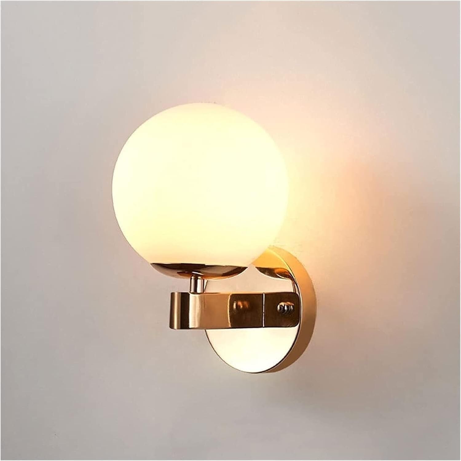 HPTHLY Globe Wall Lamp, White Glass Wall Sconce, Minimalist Nordic Vintage Wall Light, Mid Century Wall Mounted Lamp, E27 Indoor Wall Light For Bedroom, Bedside, Cafe,(Gold)
