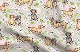Spoonflower Fabric - Dachshunds Dogwood Blossoms Pink Large Dachshund Dogs Cute Gray Year Printed on Petal Signature Cotton Fabric Fat Quarter - Sewing Quilting Apparel Crafts Decor