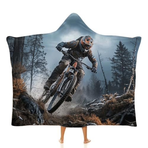 Couverture à capuche portable et imprimé vélo de montagne, cape douce de voyage