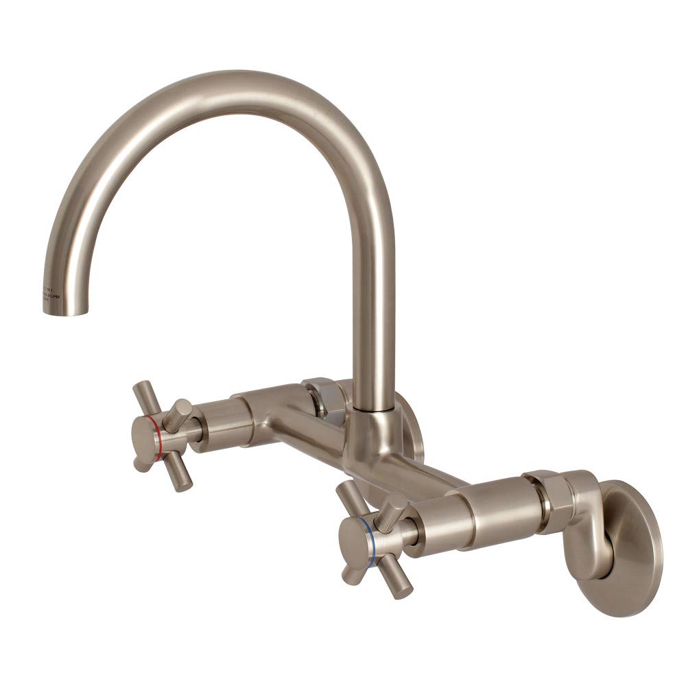 Kingston Brass KS414SN Concord Duvara Monte Mutfak Musluğu, 17,72 cm Ağız Erişiminde, Fırçalanmış Nikel