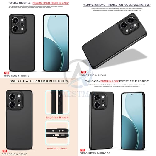 Image of AESTMO Oppo Reno 14 Pro 5G Back Cover | 360 Protection | Matte Frosted Hard Back Translucent | Bumper Case (Smoke Black Matte PC+Black TPU Bumber)