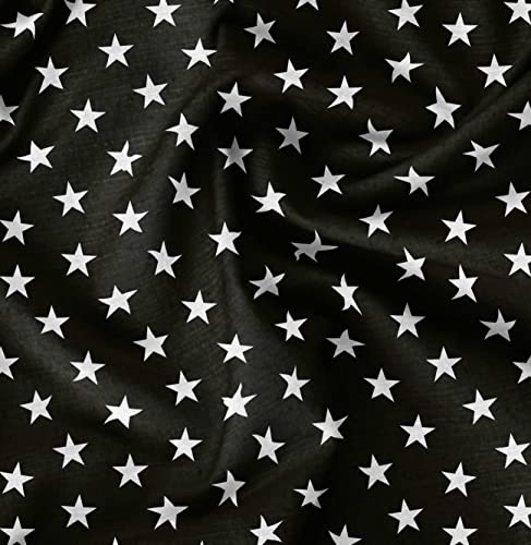 Image of Soimoi Black Poly Georgette Fabric Stars Star Print Fabric by Meter 52 Inch Wide
