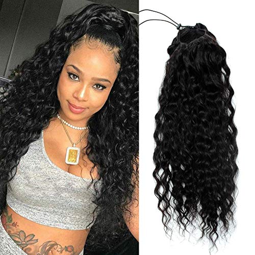 Yepei Curly Real Human Hair Ponytail Extension 8A Brazilian Natural Curl Wave Black Drawstring Pony Tail Real Hair Pieces For Black Women (20 inch 150g, Natural Wave Drawstring Ponytail)