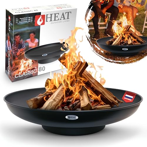 HEAT Outdoor Living Feuerschale Ø80cm Schwarz - BBQ Feuerschalen für den Garten - Feuerstelle Outdoor & Feuertonne - Terrasenofen aus Stahl - Feuerkorb für den Garten - Gartenofen - 80x80x19cm