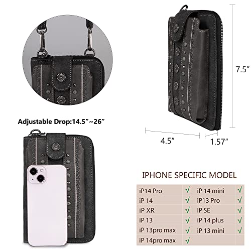 Image of Montana West Western Crossbody Phone Wallet for Women RFID Blocking Wallet Purse with Cash Slots & Zipper Pocket