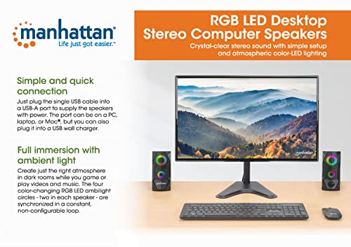 Manhattan USB Powered RBG Gaming Speakers - with Stereo Sound, Long 6ft Cord, Colorful Lights, Volume Control & 3.5 mm Audio Plug – for Computer, Monitor, Laptop, PC, Desktop -3 Yr Mfg Warranty–168359 - Thumbnail 6