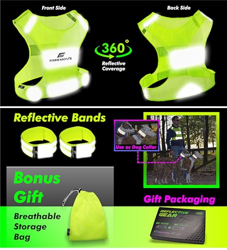 FREEMOVE Reflective Vest Running Gear + 2 Bands & Bag/Ultralight & Comfy Safety Vests with Front Pocket > High Visibility Reflector > for Men, Women > Running, Dog Walking or Cycling - Thumbnail 3