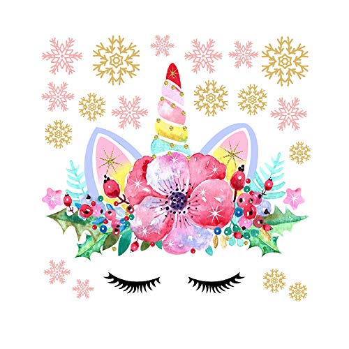 Pegatinas de pared de dibujos animados de unicornio decorativas para cristal