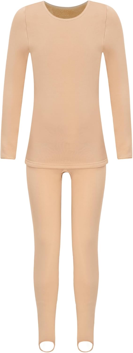 Kid Girl Thermal Underwear Set Long Johns Tops with Leggings Set Ballet Gymnastics Training Performance Dancewear