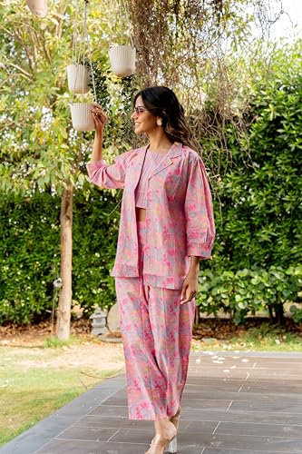 Image of MIRCHI FASHION Pure Cotton Kurta with Shrug Set | 3 Piece Cordset with Jacket & Pant | Ethnic Work Wear & Travel Wear Co-ord Set