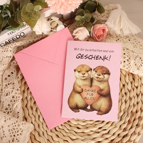 WenmthG Abschiedskarte Kollegen (Klappkarte, inkl. Umschlag), Otter Grußkarte Abschied Danke Jobwechsel Ruhestand, Abschiedsgeschenk Kollegen Kollegin Freunde Mann Frau