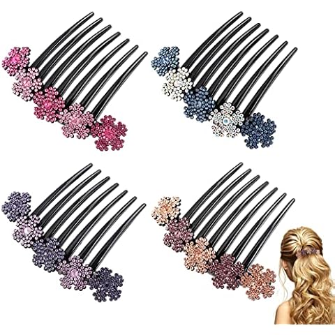 4 PCS Rhinestone Hair Comb Plastic Hair Slides Hair Comb Slides Non-Slip Comfortable Hair Clips Pins Claw Rhinestone Hair Accessories for Women Girls Cover