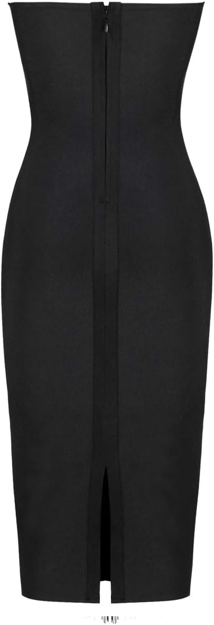 UONBOX Women's Strapless Elegant Tassel Tube Dress Bodycon Party Bandage Dress - Image 5