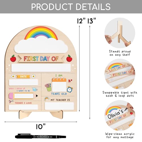 My First Day of School Wooden Chalkboard Sign 12"x10", Reusable First and Last Day of School Board with Marker - Perfect for Preschool, Pre-K, and Kindergarten Memories - Image 2