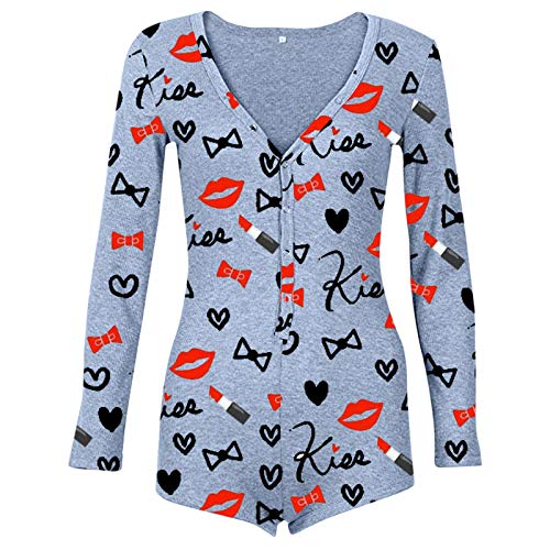 Family Matching Christmas Pajamas Women's Jumpsuits and Rompers Womens Sleepwear Nightgown Romper Playsuit Bodysuit Nightwear(C-Gray,L)