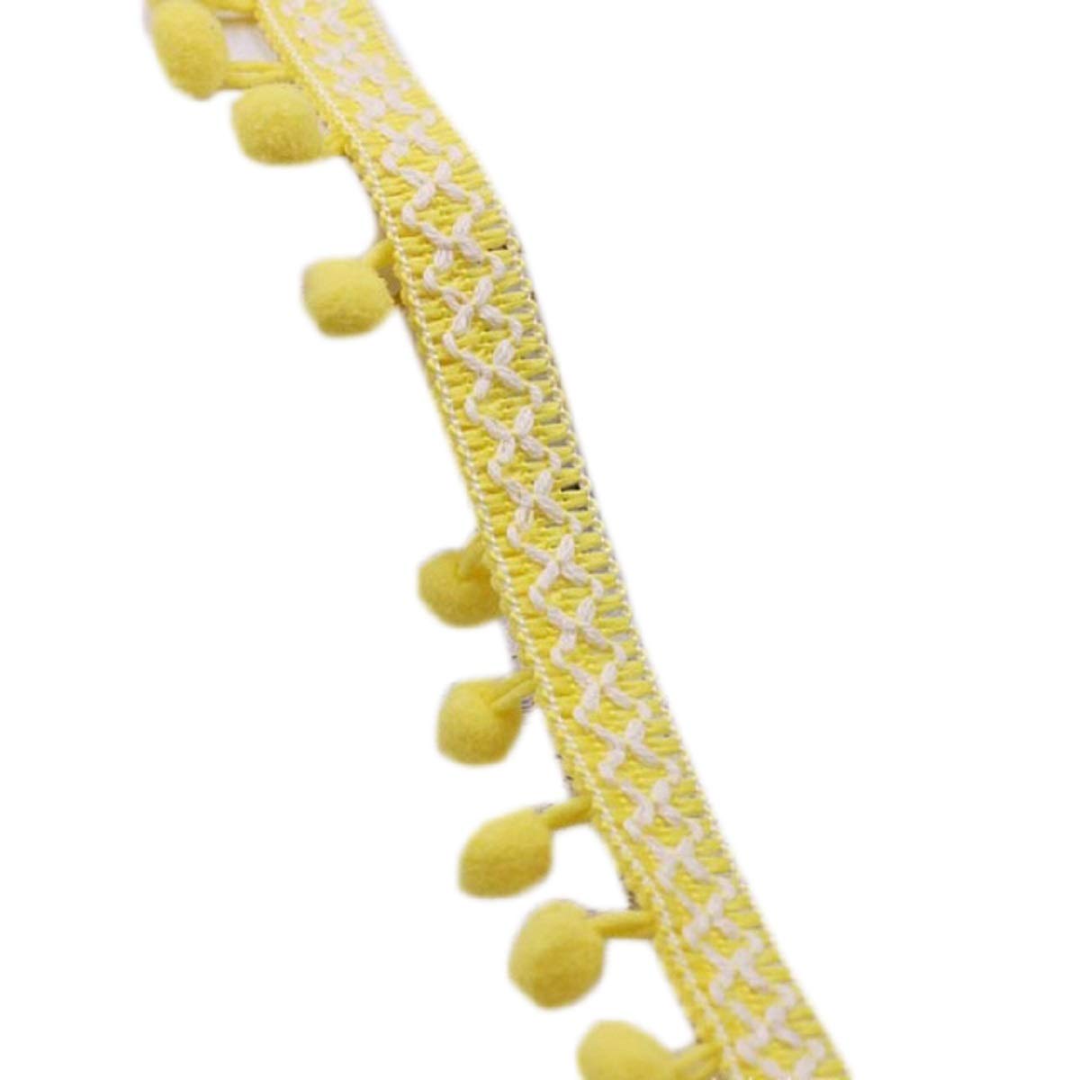 Yalulu 20 Yards Lace Ribbon Sewing Accessories Pom Pom Tassel Pompoms Trim Ball Fringe Embroidery Apparel Lace Fabric DIY Craft Sewing (Yellow)