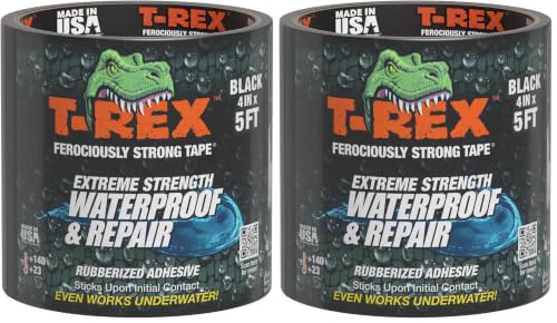 Image of T-REX Heavy Duty Waterproof and Repair Tape for Wet or Rough /Dirty Surfaces Including Underwater, Leaks and More, 4 inch x 5', Black, 1-Roll (285987) (Pack of 2)