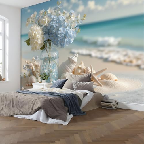 Papier peint soie style océan frais et hortensia déco murale - 4