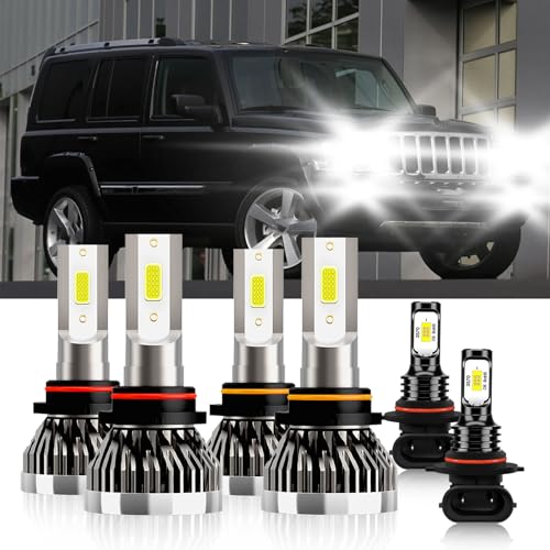TXBILMOO Compatible For Jeep Commander 2006-2010 9005 9006 High/Low Beam 9005 Fog Light Bulbs Plug and Play Pack of 6