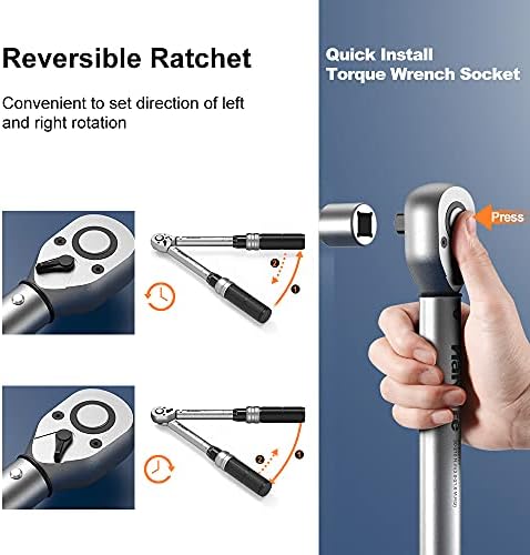 1/4" Torque Wrench Handife 5-25 Nm Drive Click Torque Wrench Set Bike Maintenance kit 1/4 Inch High Precision Repair Spanner Key with Double Scale, Two-Way Ratchet with Wrench Socket Bit Extension Bar