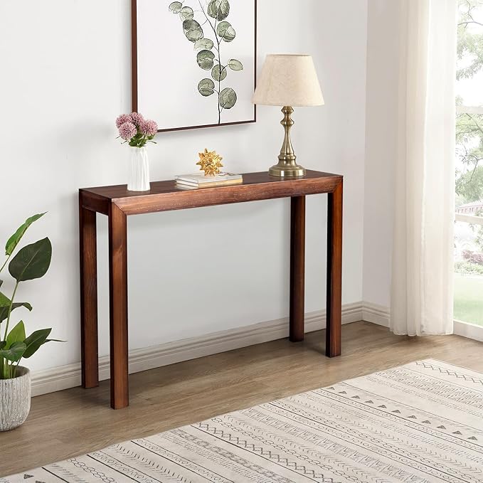Image of Wooden Console Table Modern Solid Wood Entryway Table for Living Room, Hallway, or Office Slim Design | Dark Brown | 116.8 x 30 x 80.9 cm
