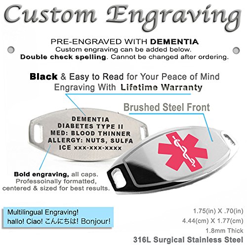 My Identity Doctor Pre-Engraved & Customized Dementia Medical Bracelet, Wallet Card Incld, Pink #TOP1
