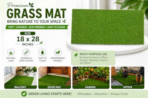 Image of Premium Artificial Grass Mat for Balcony, Garden & Entrance | Soft Anti-Slip Washable Green Turf Floor Mat for Indoor Outdoor Home Decor | Synthetic Lawn Mat | Medium | 16 X 24