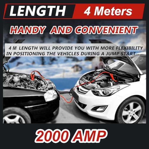 4 M (2500 AMP) Heavy Duty Jumper Cables for Car Battery, Heavy Duty Automotive Booster Cables for Jump Starting Dead or Weak Batteries, Carrying Bag Included (4 Meters(2500 AMP))