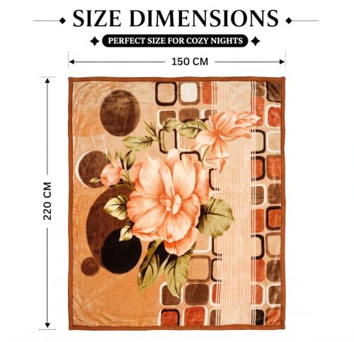 Image of BSB HOME 280 GSM Micromink Blanket, 2.5 Kg Premium Soft Warm Cozy Blanket, Plush Floral Printed Winter Blanket for Single Bed, Ultra Soft Comfortable Bedding, 60 x 88 Inches (152 x 220cm) - Warm Camel