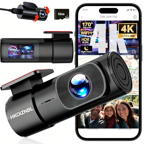 Dash Camera Car Front Rear 𝟰𝗞/2.5K Full UHD Dash Camera for Cars, Included 32GB Card,1.47” IPS Screen Mini Dashcam,170°Wide Angle, Built-in Wi-Fi, WDR, Night Vision
