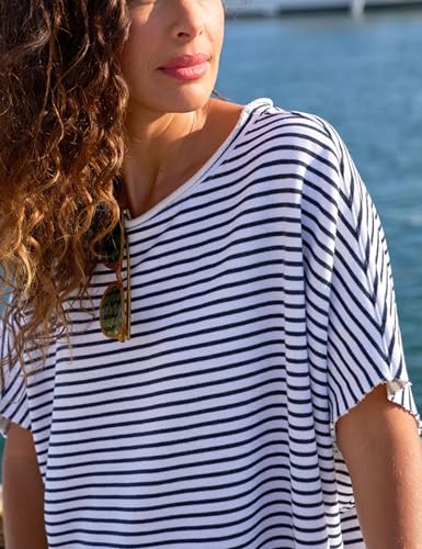 Bozanly Womens Loungewear Set Short Sleeve Top and Shorts Oversized 2 Piece Outfits Solid Color/Striped Matching Pajama Sets3