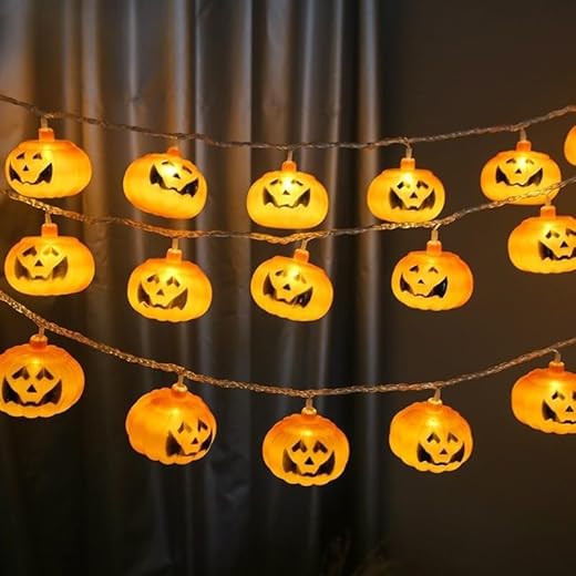 Halloween Pumpkin Smiley Face String Light Battery-Powered LED Festive Atmosphere Lighting Outdoor Indoor Decorative Lightstrings 2.5 Meter 16 Bulbs （Battery Not Included）