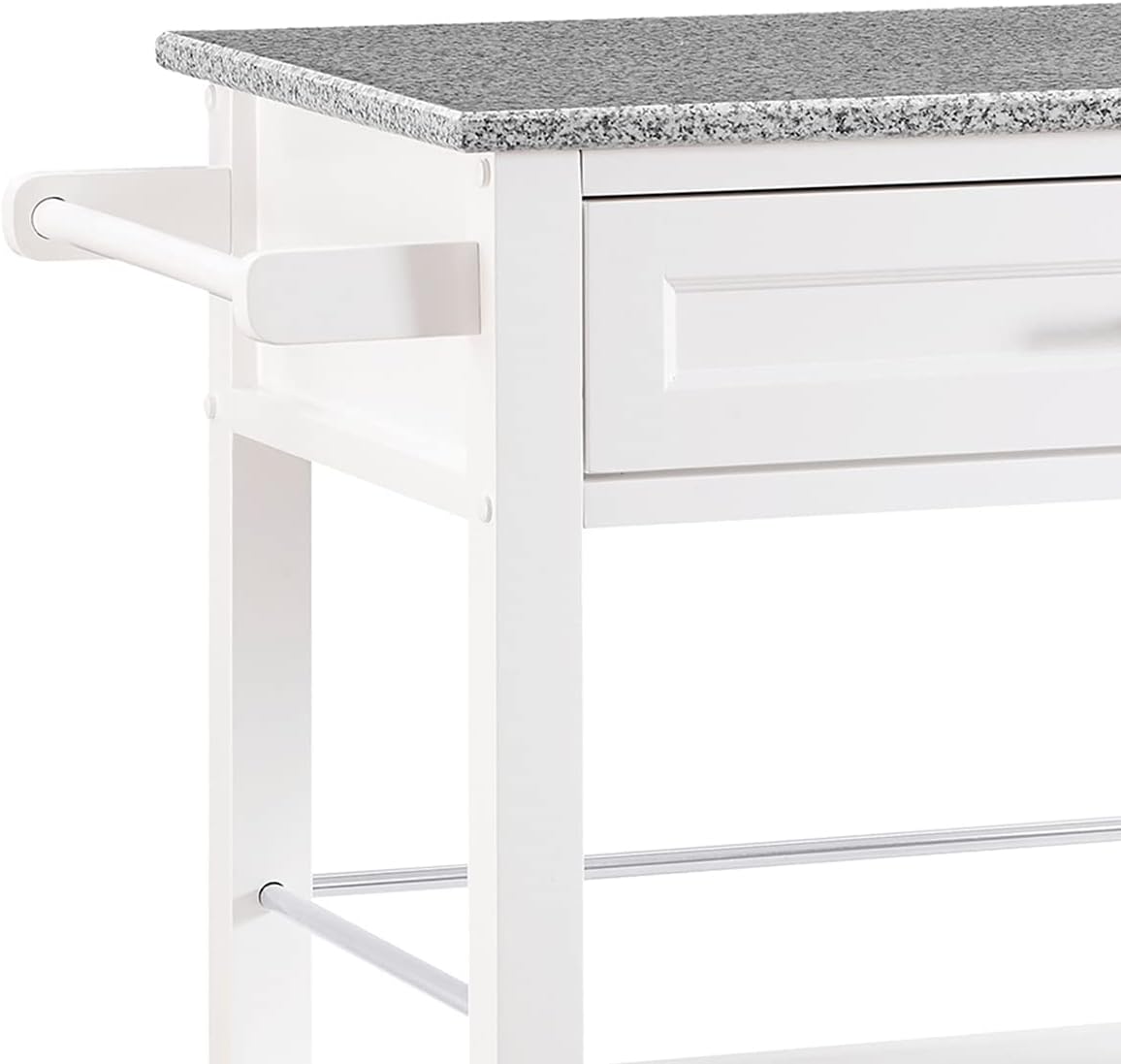 Linon Cameron Wood Granite Top Rolling Kitchen Cart Ample Storage in White