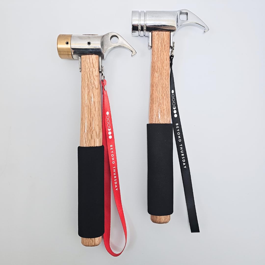 Camping Hammer für Zelt Camping - Hochwertiger Stahl & Massivholzgriff mit Polstergriff - Zeltpfahl Hammer und Abzieher mit Sicherheitsgurt, robuster Campinghammer für Zeltheringe (Stahlguss)