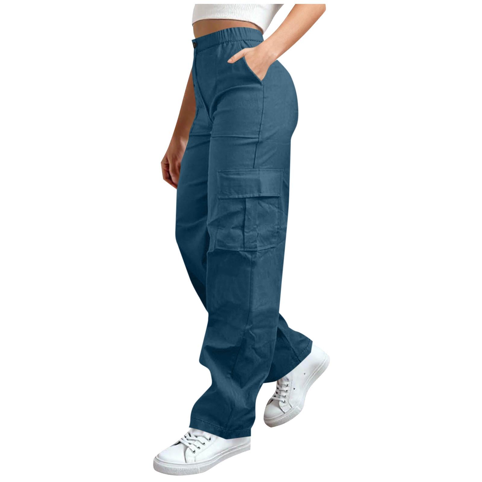 Cargo Pants for Women Stretchy High Waisted Tactical Trousers Trendy Wide Leg Casual Hiking Work Pant with 4 Pockets — view 17