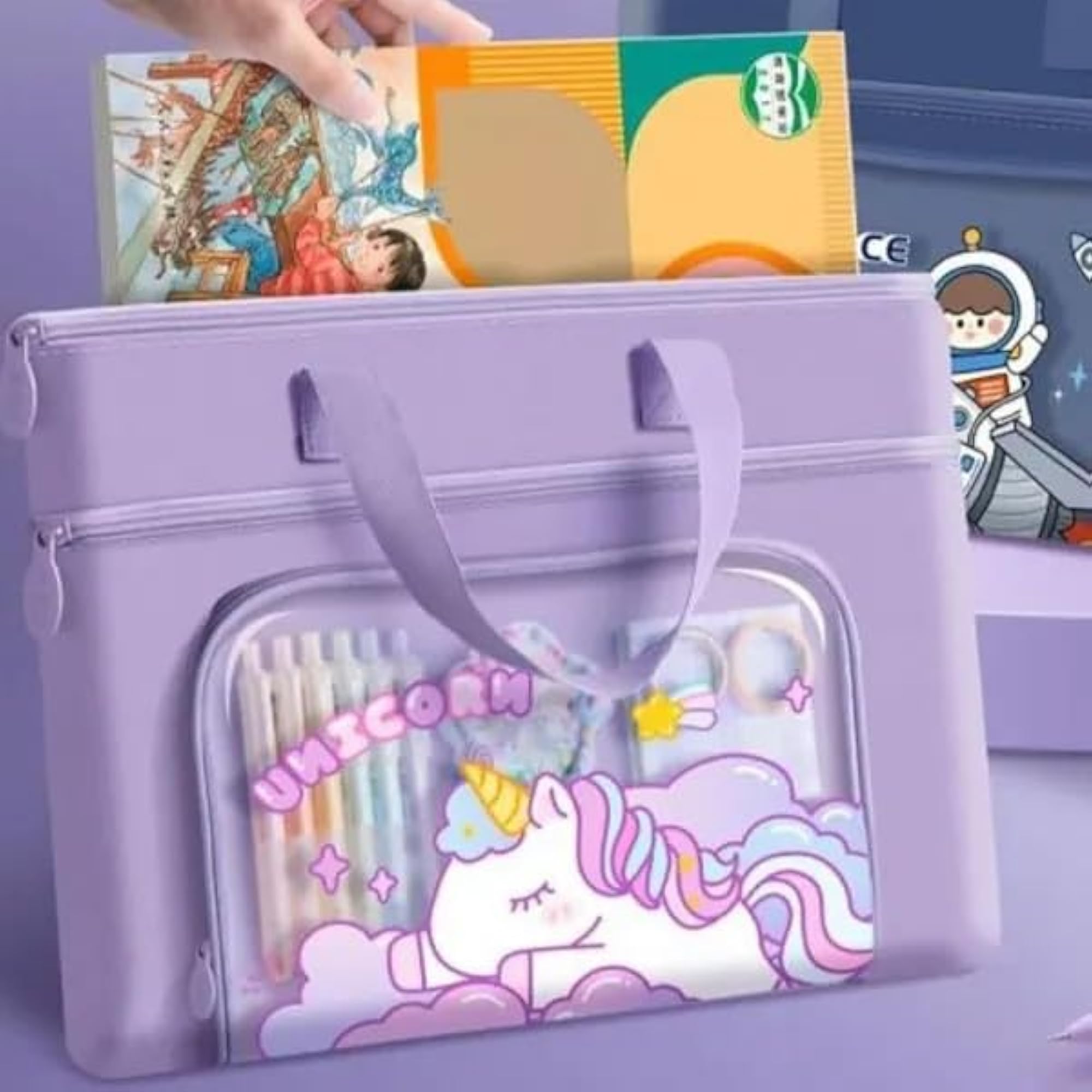 Cartoon Design Canvas Hand Bag with Zipper Closure