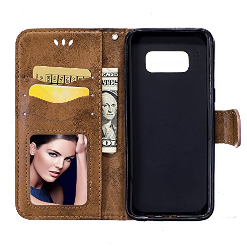 Galaxy S8 Plus Case,Galaxy S8 Plus Wallet Case,Phezen Vintage Emboss Flower Love Heart Pu Leather Wallet Flip Protective Case Cover With Card Slots & Kickstand For Samsung Galaxy S8 Plus, Brown #TOP5