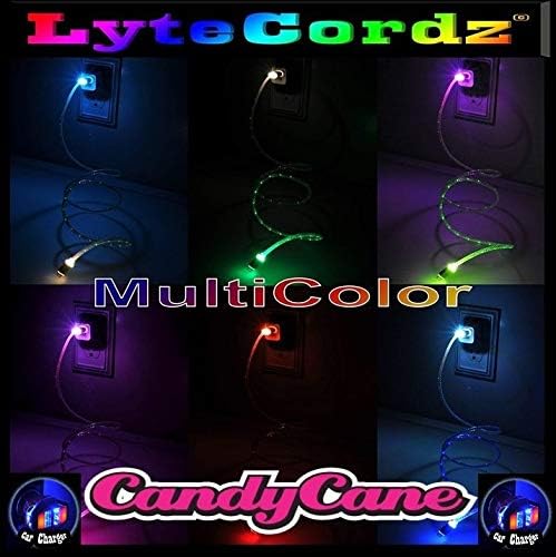 LYTECORDZ Multicolor Rainbow LED Light Up Phone Charging Charger Cable USB Cord + Light Up Wall and Car Plug Compatible with iPhone 5/6/7/8/X (Purple - 6 Feet, iPhone 5/6/7/8/X)