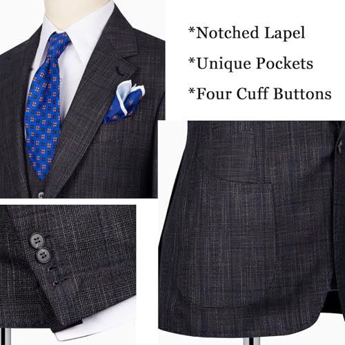 3 Pcs Men's Suit Plaid One Button Slim Check Blazer Business Jacket Vest Pants Tuxedo Set for Wedding Party Prom4